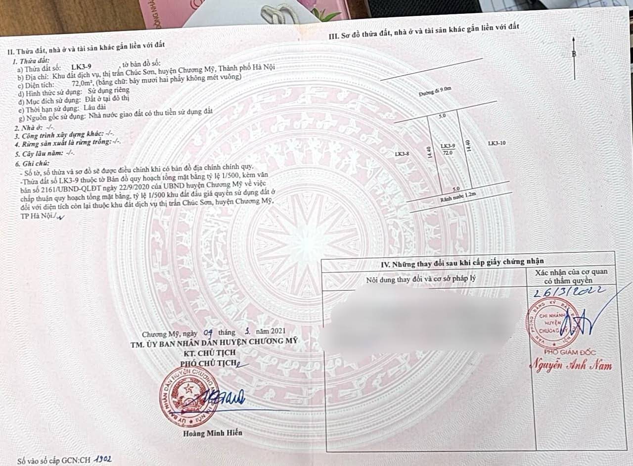 Hình ảnh Mảnh đất liền kề khu vực trung tâm thị trấn Chúc Sơn 72m2